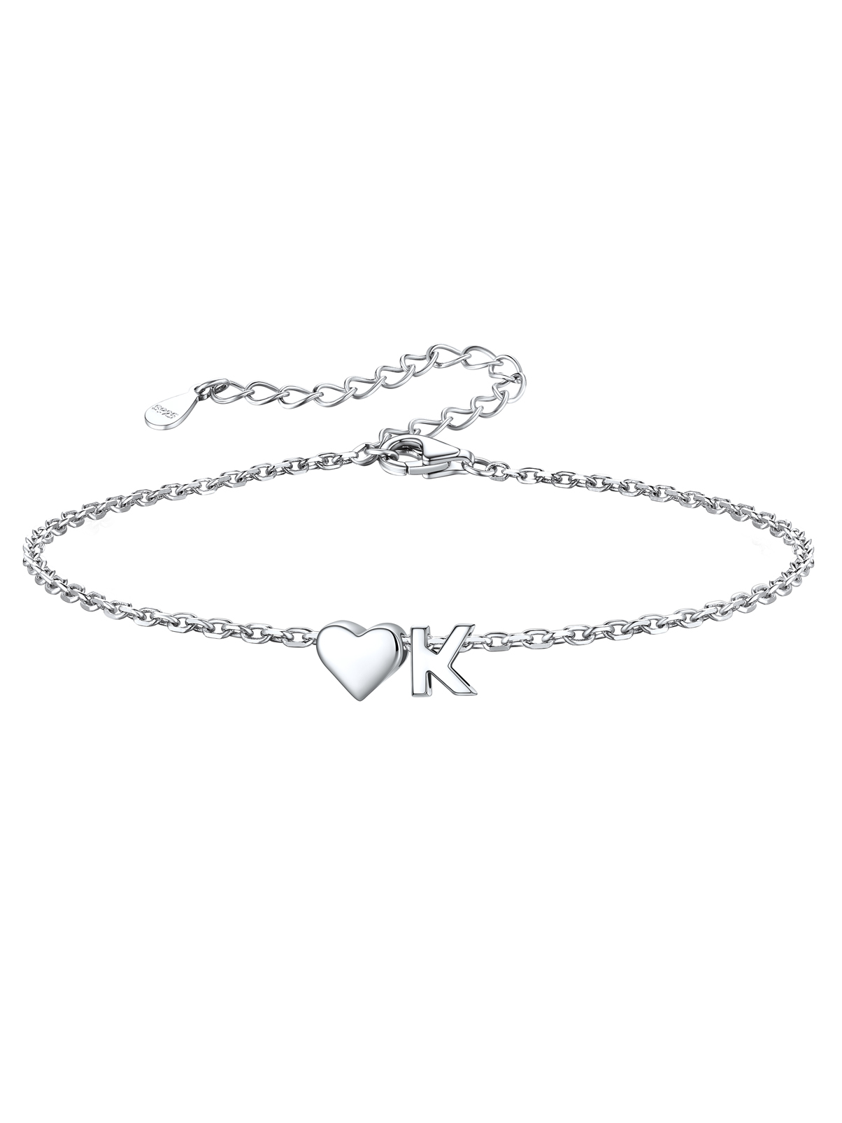 Silvora Women Silver Initial Bracelet with Heart Charm, Personalized 26 Letter Heart Bracelet Jewelry Gift for Girlfriend Daughter Mom (K)